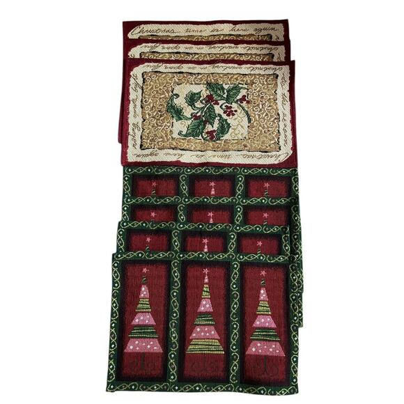 Tapestry Placemats Christmas Tree-Mistletoe Different Designs Lot of 7 - Picture 1 of 5